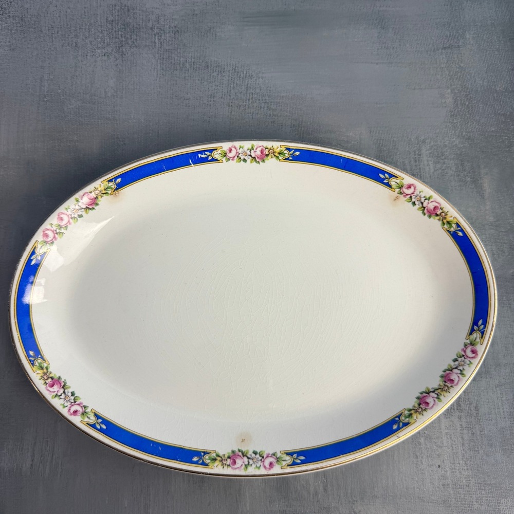 Antique John Maddock & Sons LTD Royal Vitreous Oval Platter Cobalt Blue 10.5"